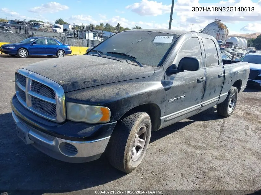 2002 Dodge Ram 1500 St VIN: 3D7HA18N32G140618 Lot: 40721526