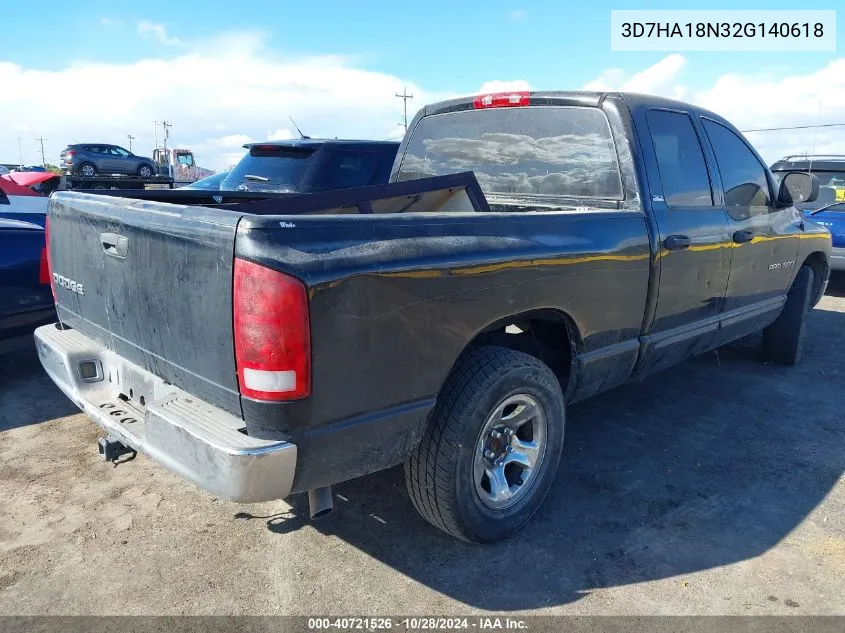 2002 Dodge Ram 1500 St VIN: 3D7HA18N32G140618 Lot: 40721526