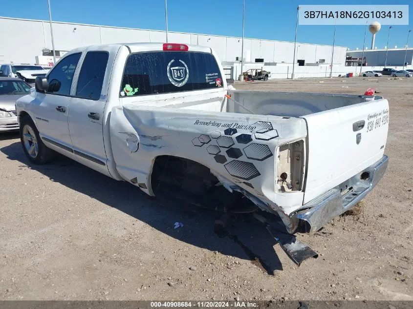 2002 Dodge Ram 1500 St VIN: 3B7HA18N62G103413 Lot: 40908684