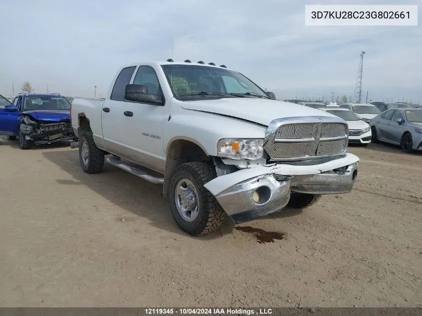 2003 Dodge Ram 2500 VIN: 3D7KU28C23G802661 Lot: 12119345