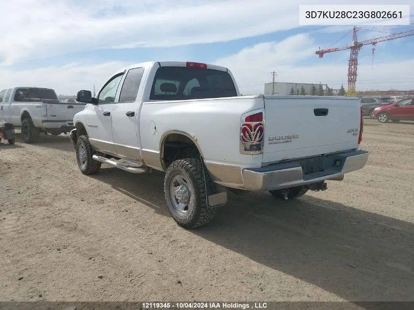 2003 Dodge Ram 2500 VIN: 3D7KU28C23G802661 Lot: 12119345