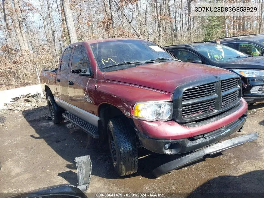 2003 Dodge Ram 2500 Slt/Laramie/St VIN: 3D7KU28D83G853929 Lot: 38641479