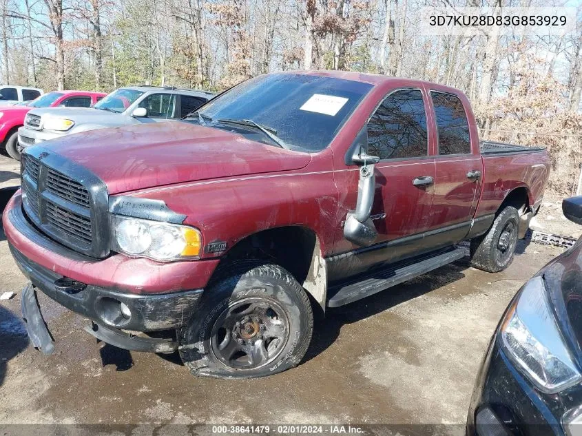 2003 Dodge Ram 2500 Slt/Laramie/St VIN: 3D7KU28D83G853929 Lot: 38641479