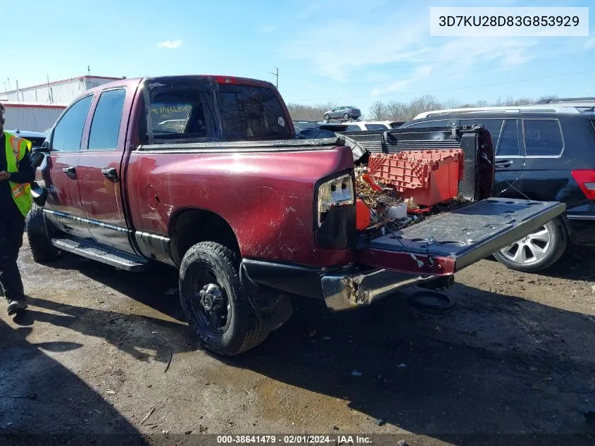 2003 Dodge Ram 2500 Slt/Laramie/St VIN: 3D7KU28D83G853929 Lot: 38641479