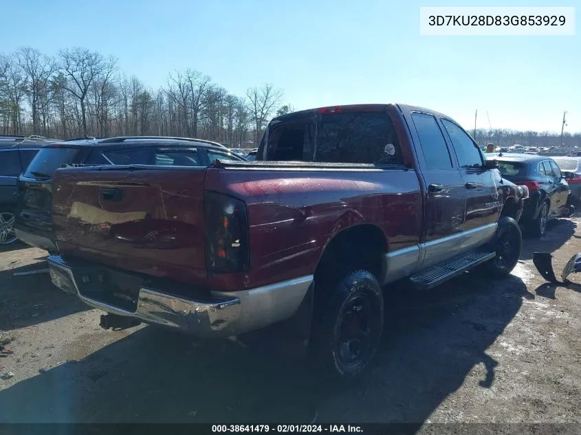 2003 Dodge Ram 2500 Slt/Laramie/St VIN: 3D7KU28D83G853929 Lot: 38641479