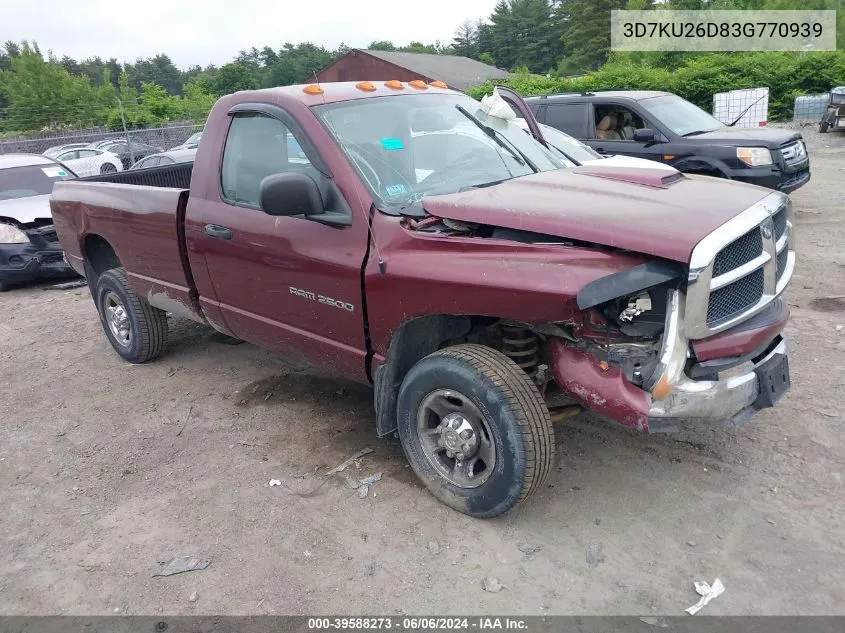 2003 Dodge Ram 2500 Slt/Laramie/St VIN: 3D7KU26D83G770939 Lot: 39588273