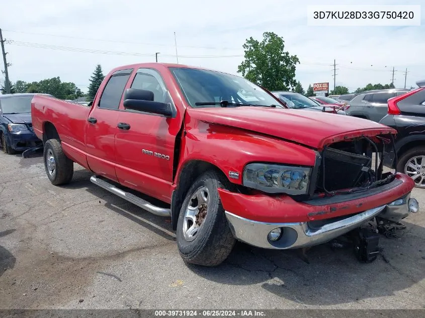 2003 Dodge Ram 2500 Slt/Laramie/St VIN: 3D7KU28D33G750420 Lot: 39731924