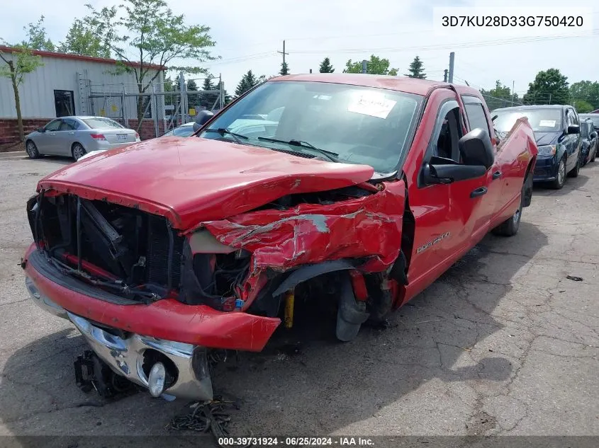 2003 Dodge Ram 2500 Slt/Laramie/St VIN: 3D7KU28D33G750420 Lot: 39731924