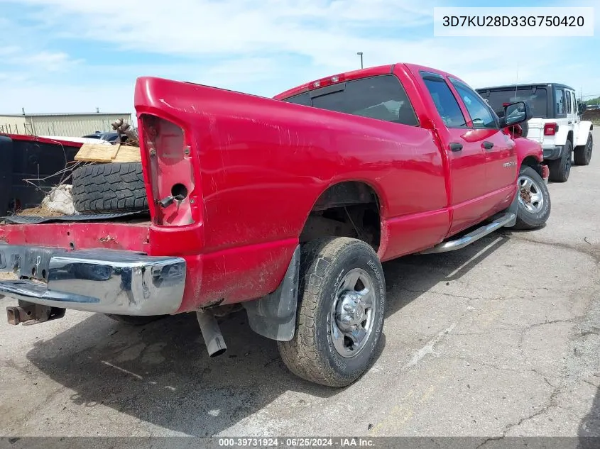 2003 Dodge Ram 2500 Slt/Laramie/St VIN: 3D7KU28D33G750420 Lot: 39731924