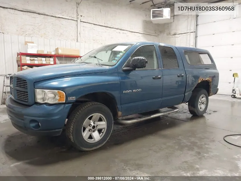 2003 Dodge Ram 1500 Slt/Laramie/St VIN: 1D7HU18D03S360968 Lot: 39812000