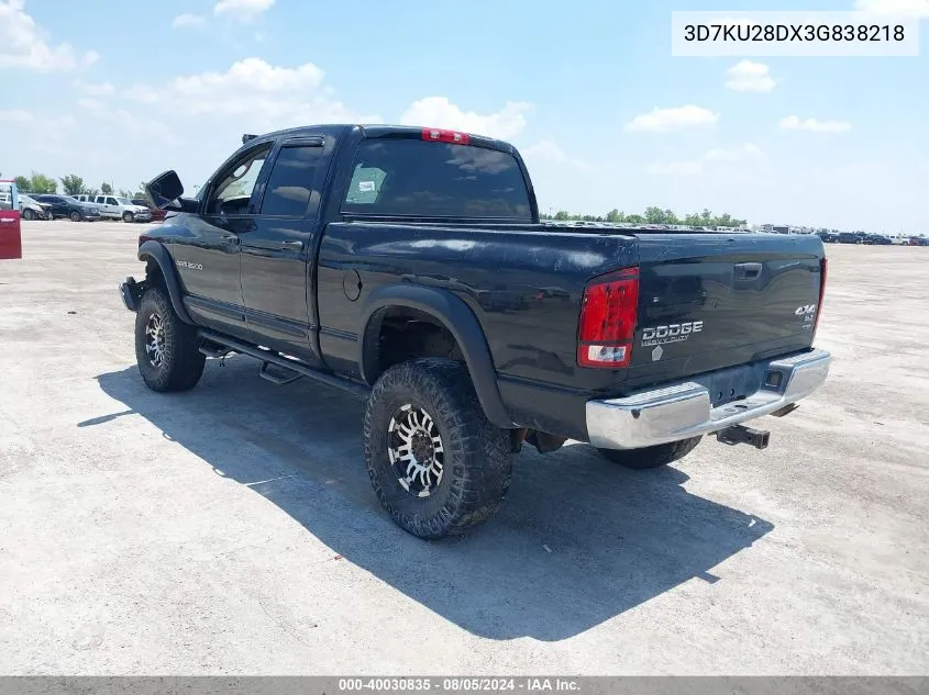 2003 Dodge Ram 2500 Slt/Laramie/St VIN: 3D7KU28DX3G838218 Lot: 40030835