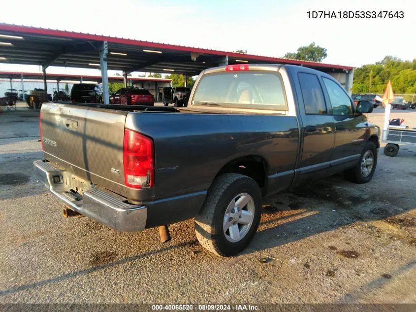 2003 Dodge Ram 1500 Slt/Laramie/St VIN: 1D7HA18D53S347643 Lot: 40065520