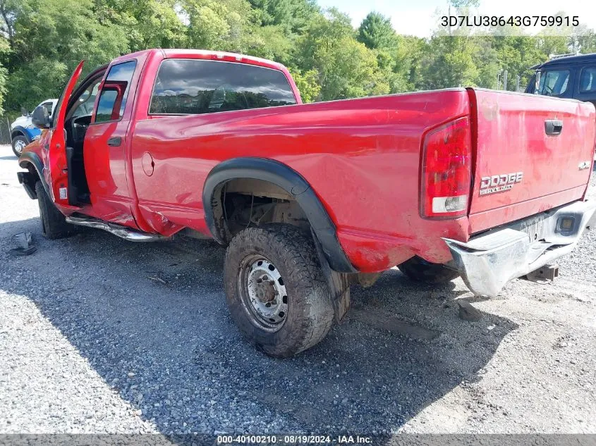 2003 Dodge Ram 3500 Slt/Laramie/St VIN: 3D7LU38643G759915 Lot: 40100210