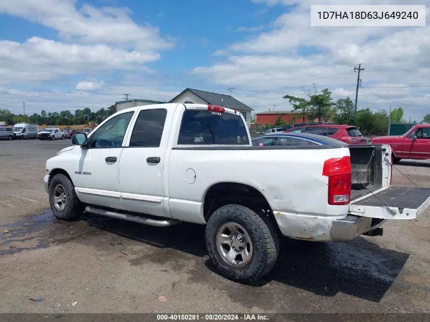 2003 Dodge Ram 1500 Slt/Laramie/St VIN: 1D7HA18D63J649240 Lot: 40150281