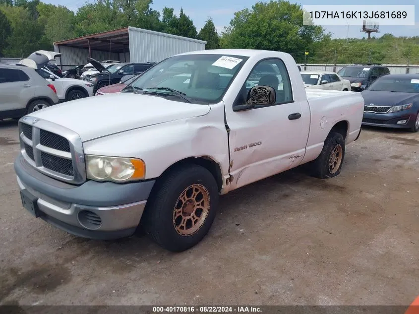 2003 Dodge Ram 1500 St VIN: 1D7HA16K13J681689 Lot: 40170816