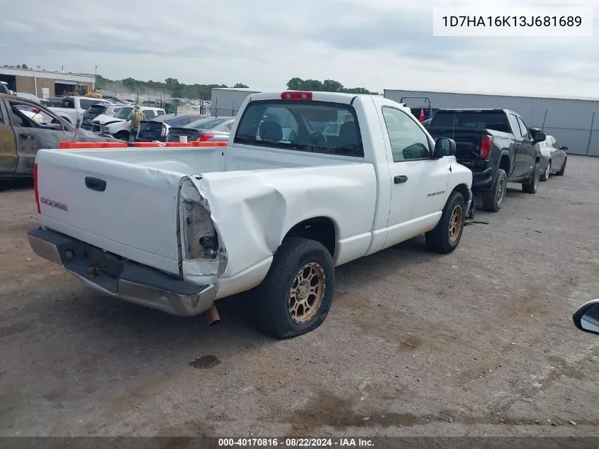 2003 Dodge Ram 1500 St VIN: 1D7HA16K13J681689 Lot: 40170816