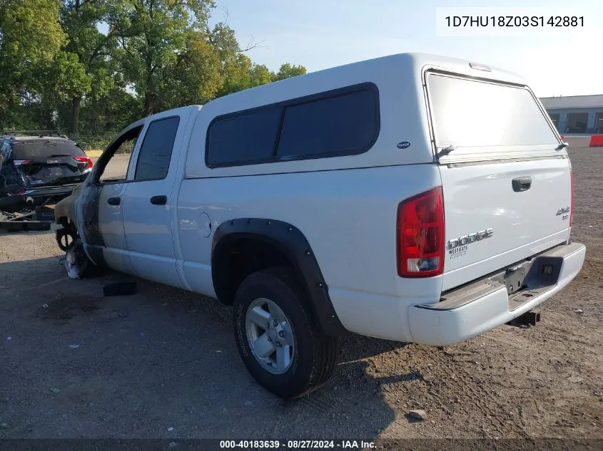 2003 Dodge Ram 1500 Slt/Laramie/St VIN: 1D7HU18Z03S142881 Lot: 40183639