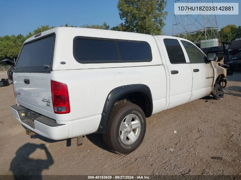 2003 Dodge Ram 1500 Slt/Laramie/St VIN: 1D7HU18Z03S142881 Lot: 40183639