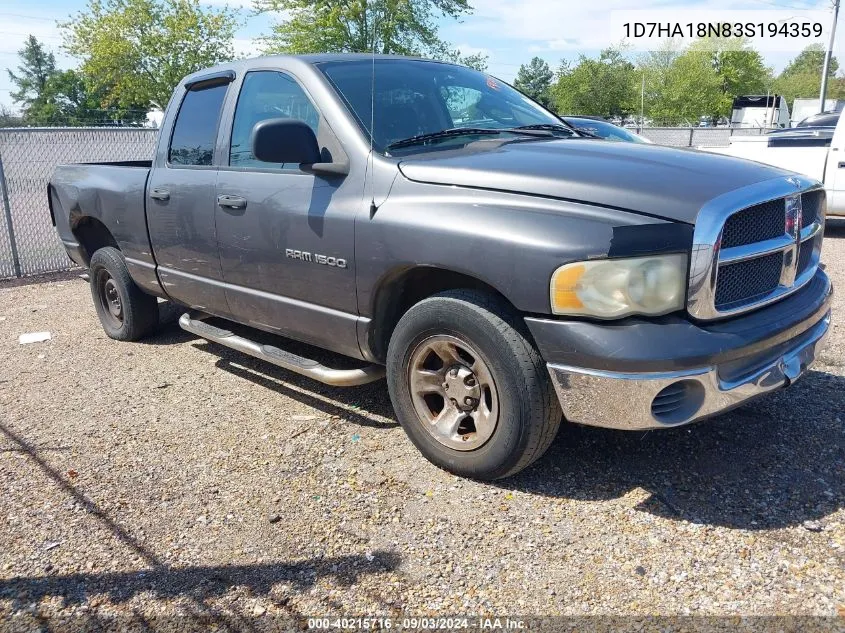 2003 Dodge Ram 1500 Slt/Laramie/St VIN: 1D7HA18N83S194359 Lot: 40215716