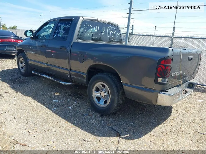 2003 Dodge Ram 1500 Slt/Laramie/St VIN: 1D7HA18N83S194359 Lot: 40215716