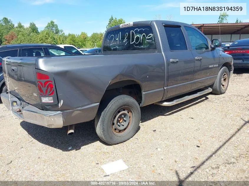 2003 Dodge Ram 1500 Slt/Laramie/St VIN: 1D7HA18N83S194359 Lot: 40215716