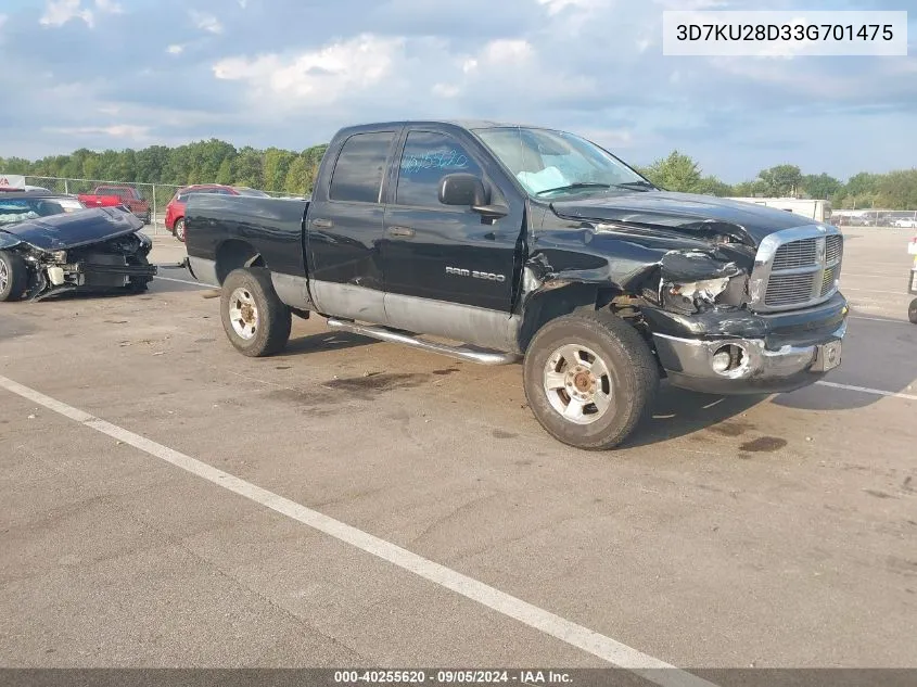 2003 Dodge Ram 2500 Slt/Laramie/St VIN: 3D7KU28D33G701475 Lot: 40255620