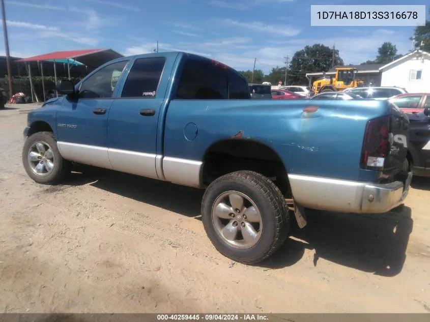 2003 Dodge Ram 1500 Slt/Laramie/St VIN: 1D7HA18D13S316678 Lot: 40259445