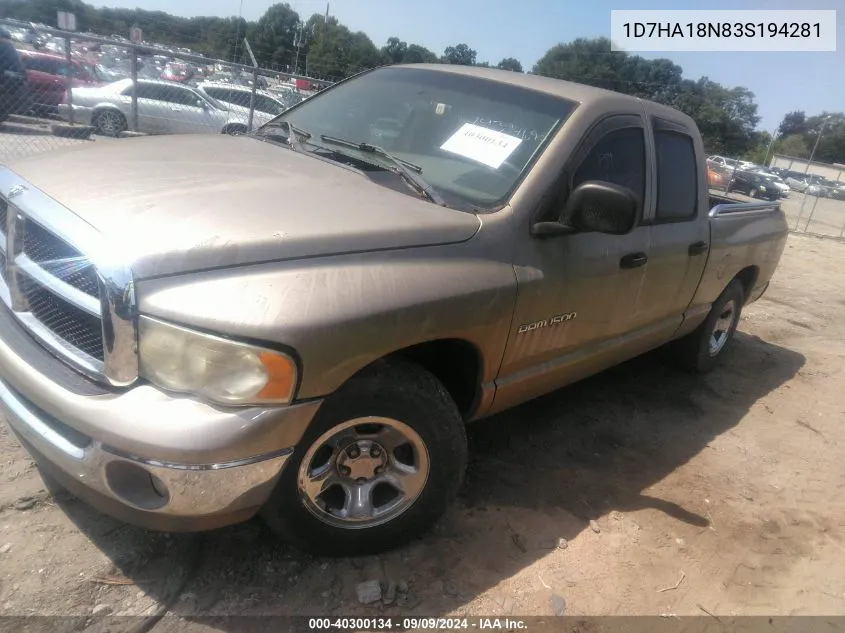 2003 Dodge Ram 1500 Slt/Laramie/St VIN: 1D7HA18N83S194281 Lot: 40300134