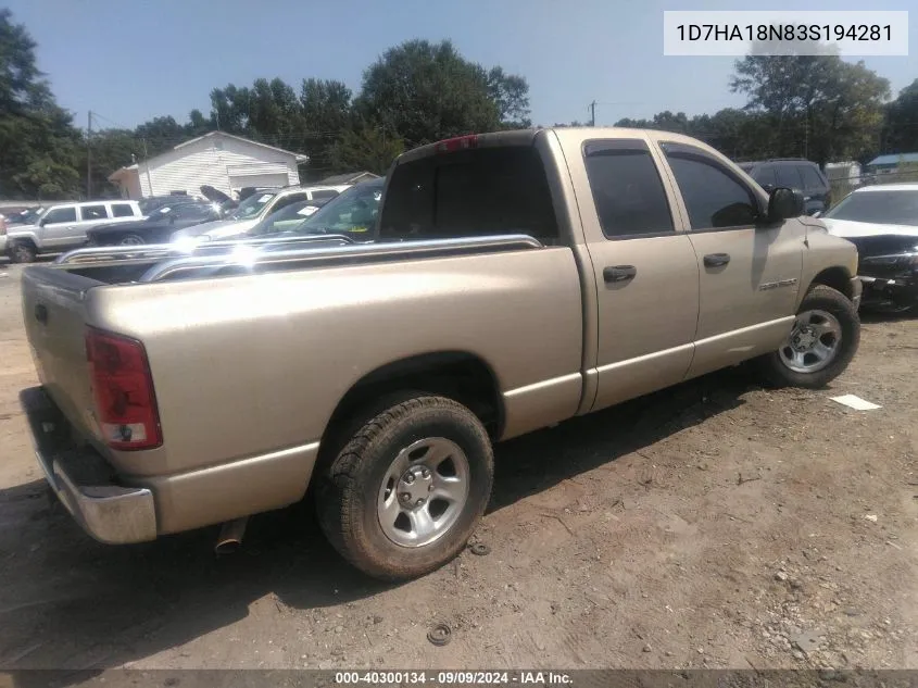 2003 Dodge Ram 1500 Slt/Laramie/St VIN: 1D7HA18N83S194281 Lot: 40300134