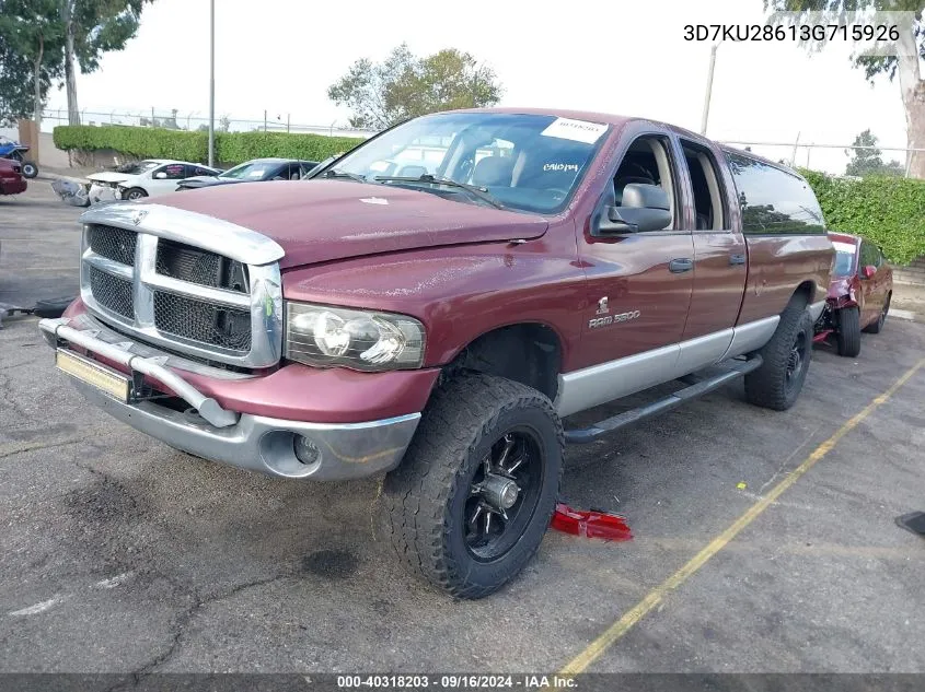 2003 Dodge Ram 2500 Slt/Laramie/St VIN: 3D7KU28613G715926 Lot: 40318203