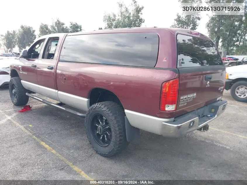 2003 Dodge Ram 2500 Slt/Laramie/St VIN: 3D7KU28613G715926 Lot: 40318203