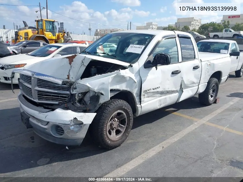 2003 Dodge Ram 1500 Slt/Laramie/St VIN: 1D7HA18N93S139998 Lot: 40366484