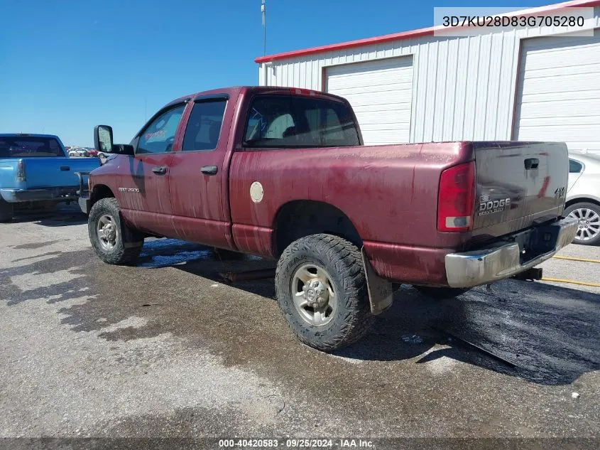 2003 Dodge Ram 2500 Slt/Laramie/St VIN: 3D7KU28D83G705280 Lot: 40420583