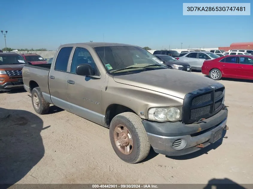 2003 Dodge Ram 2500 Slt/Laramie/St VIN: 3D7KA28653G747481 Lot: 40442901