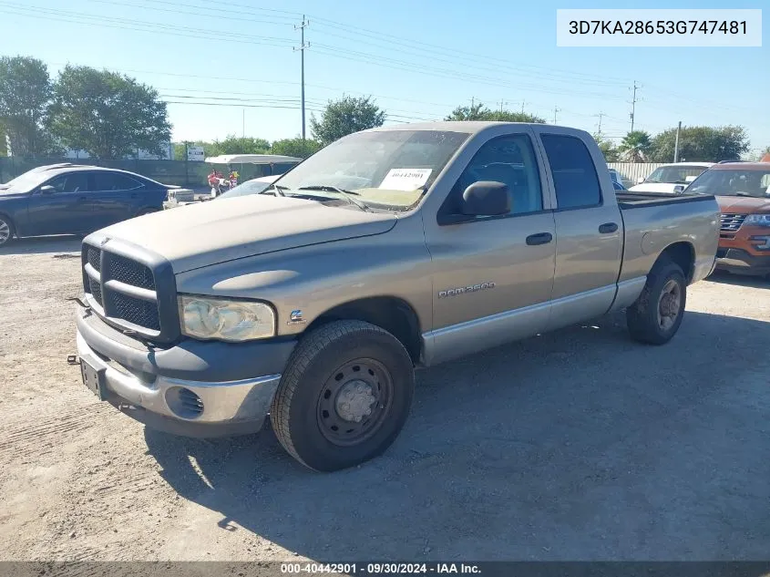 2003 Dodge Ram 2500 Slt/Laramie/St VIN: 3D7KA28653G747481 Lot: 40442901