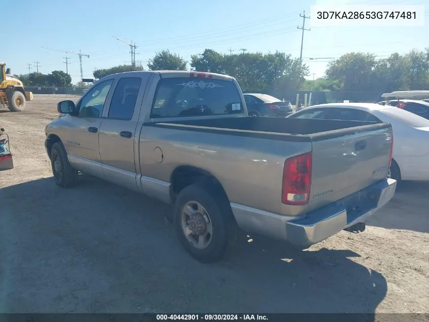 2003 Dodge Ram 2500 Slt/Laramie/St VIN: 3D7KA28653G747481 Lot: 40442901