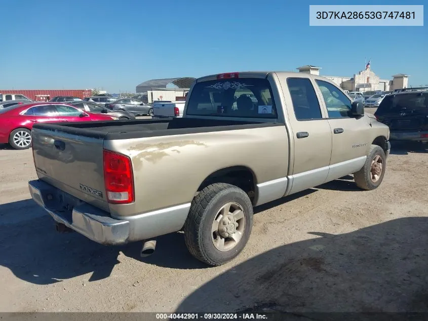 2003 Dodge Ram 2500 Slt/Laramie/St VIN: 3D7KA28653G747481 Lot: 40442901