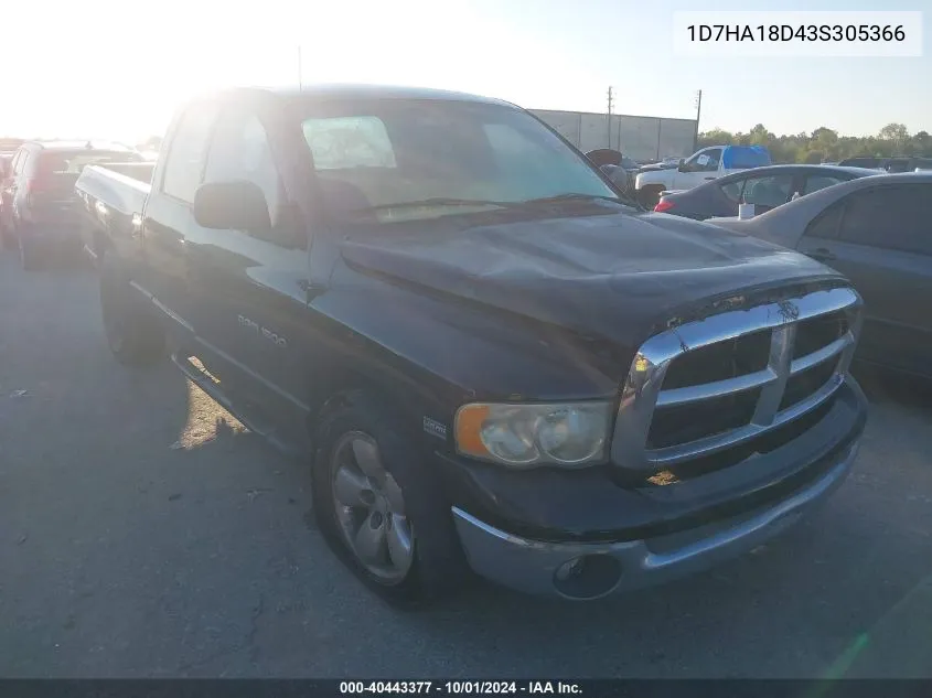 2003 Dodge Ram 1500 Slt/Laramie/St VIN: 1D7HA18D43S305366 Lot: 40443377