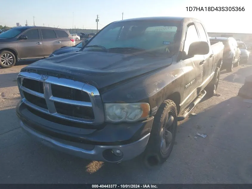 2003 Dodge Ram 1500 Slt/Laramie/St VIN: 1D7HA18D43S305366 Lot: 40443377