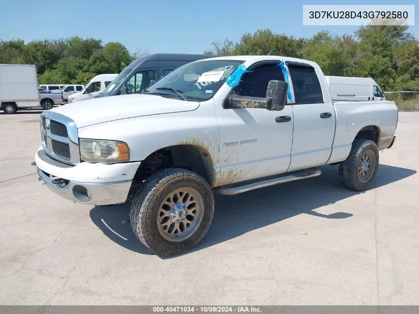 2003 Dodge Ram 2500 Slt/Laramie/St VIN: 3D7KU28D43G792580 Lot: 40471034