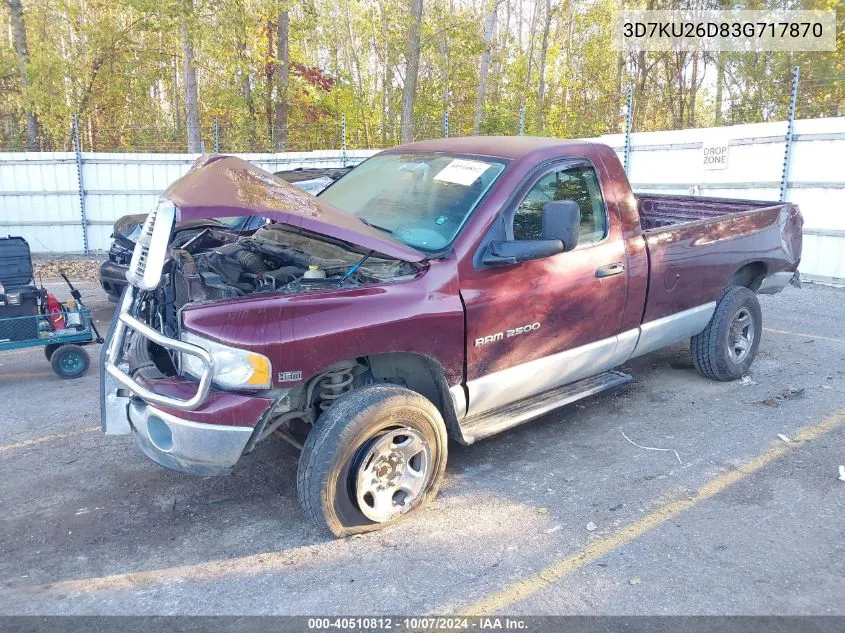 2003 Dodge Ram 2500 St VIN: 3D7KU26D83G717870 Lot: 40510812