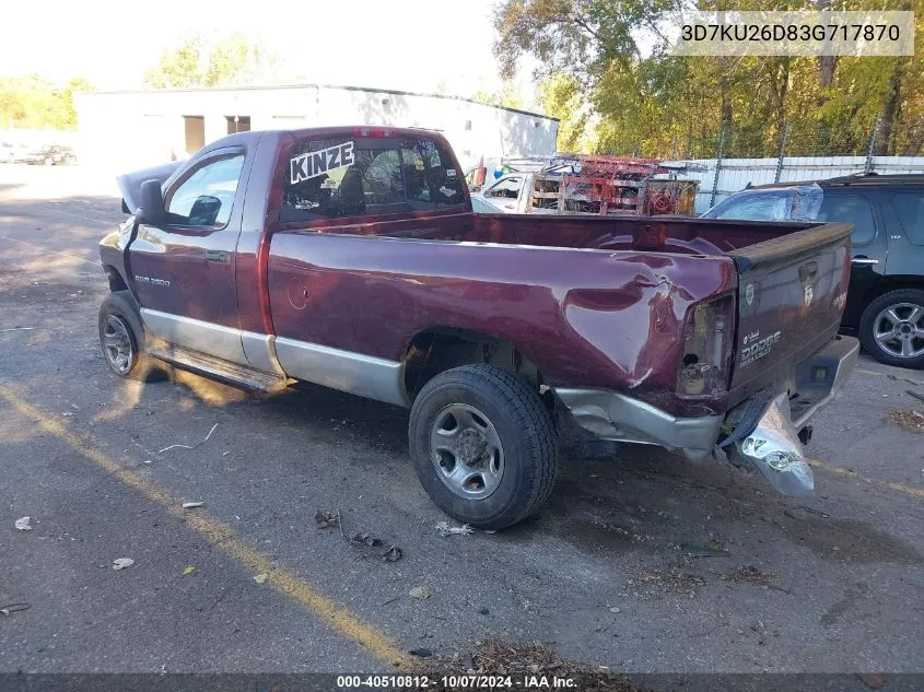 2003 Dodge Ram 2500 St VIN: 3D7KU26D83G717870 Lot: 40510812