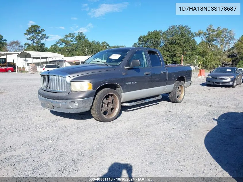 2003 Dodge Ram 1500 Slt/Laramie/St VIN: 1D7HA18N03S178687 Lot: 40551118