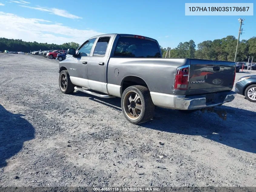 2003 Dodge Ram 1500 Slt/Laramie/St VIN: 1D7HA18N03S178687 Lot: 40551118