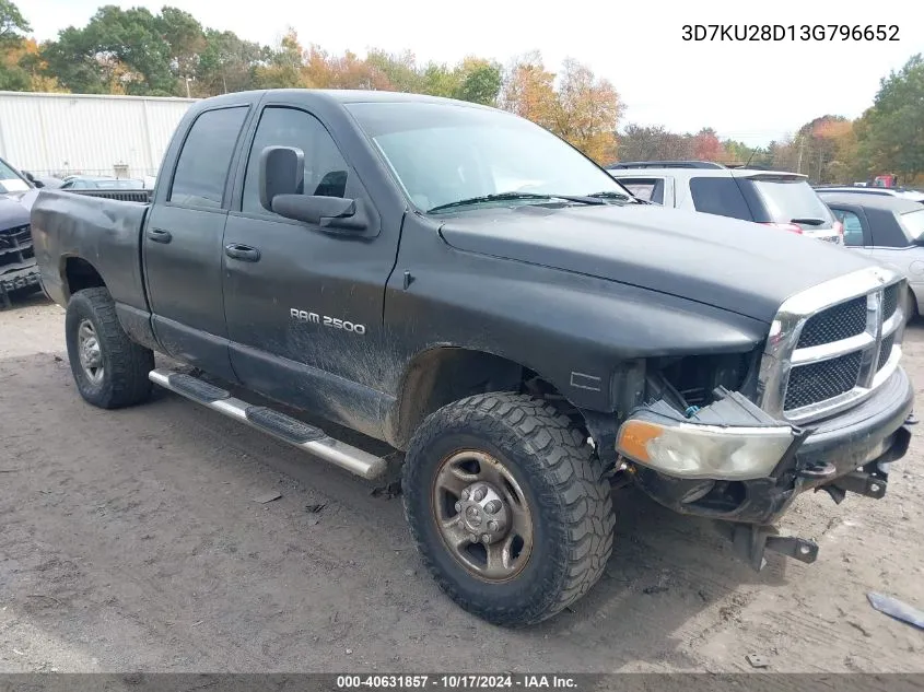 2003 Dodge Ram 2500 Slt/Laramie/St VIN: 3D7KU28D13G796652 Lot: 40631857