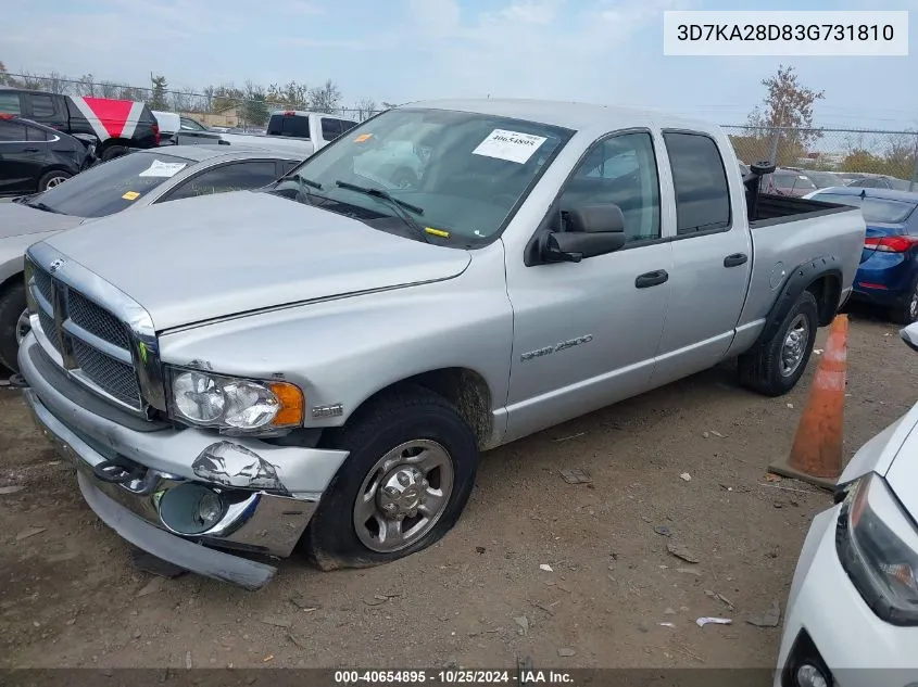 2003 Dodge Ram 2500 Slt/Laramie/St VIN: 3D7KA28D83G731810 Lot: 40654895