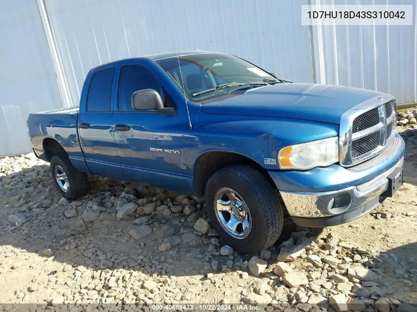 2003 Dodge Ram 1500 Slt/Laramie/St VIN: 1D7HU18D43S310042 Lot: 40659433