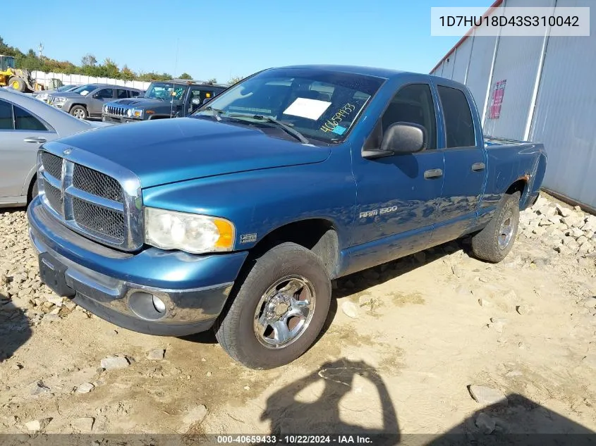 2003 Dodge Ram 1500 Slt/Laramie/St VIN: 1D7HU18D43S310042 Lot: 40659433