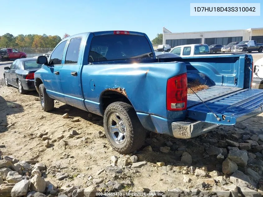 2003 Dodge Ram 1500 Slt/Laramie/St VIN: 1D7HU18D43S310042 Lot: 40659433