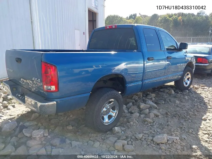 2003 Dodge Ram 1500 Slt/Laramie/St VIN: 1D7HU18D43S310042 Lot: 40659433